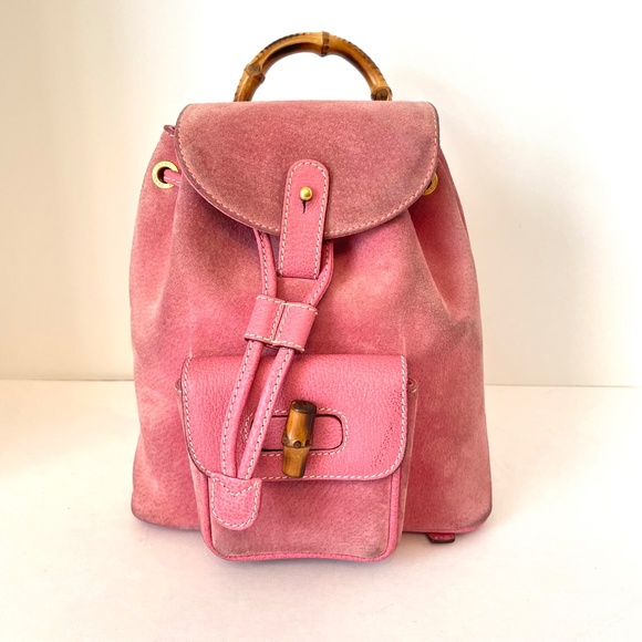 SALE❤️❤️❤️Gucci Pink Suede Leather Mini Backpack Bamboo - Picture 3 of 15